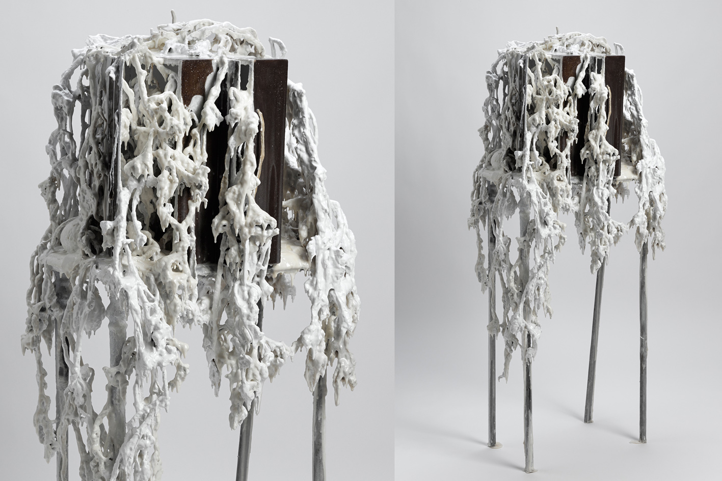 Paolo Buzzi, lievitato naturalmente con glassa, 2014, faldoni, legno, ferro, smalto, resina e materiali vari, 60 x 72 h 150